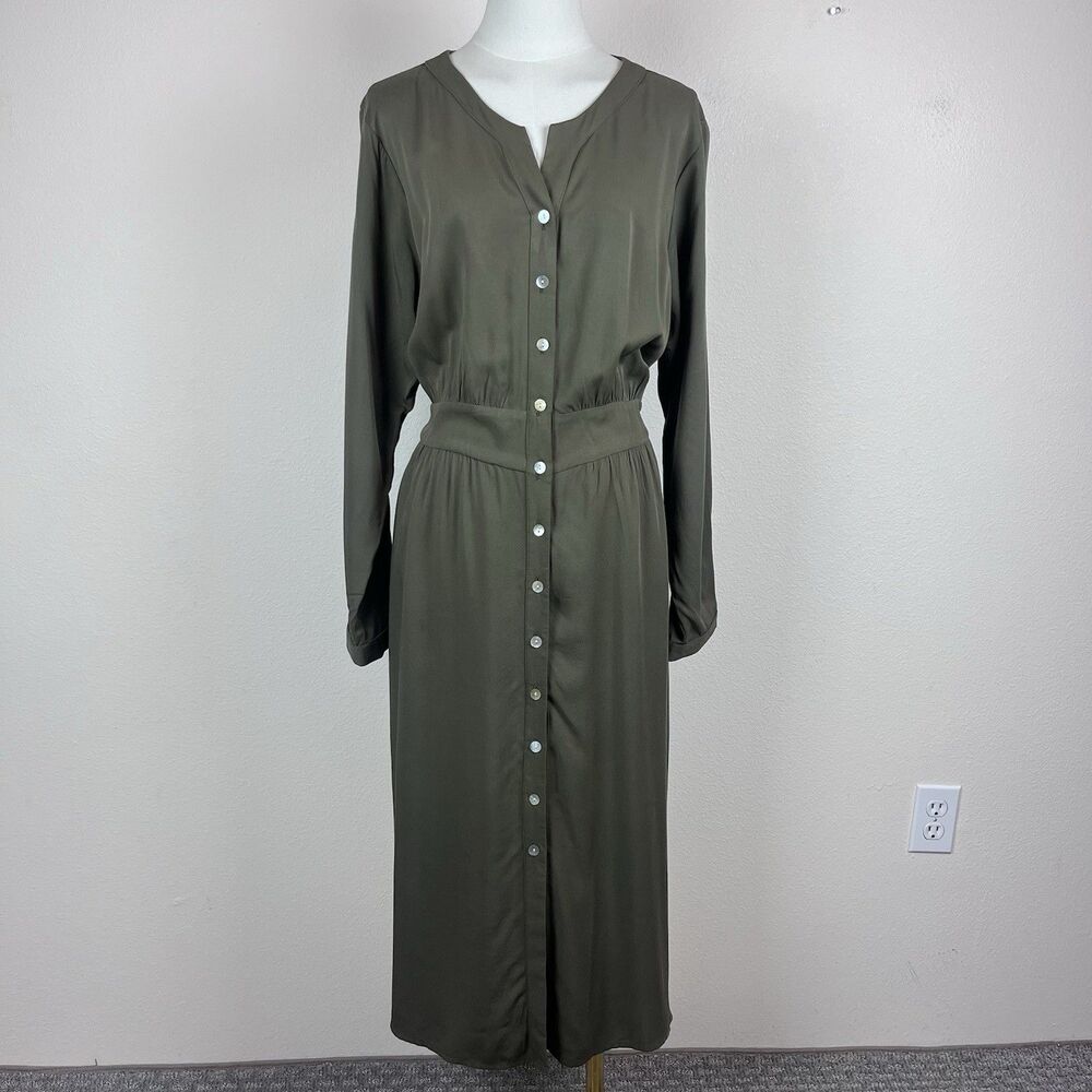 Field day Dress Women Plus 3X Vera Midi Button Boho Capsule Minimal Olive Green